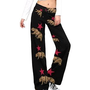 California Bear And Red Star Damesbroek, casual broek, elastische taille, loungebroek, lange yogabroek, rechte pijpen