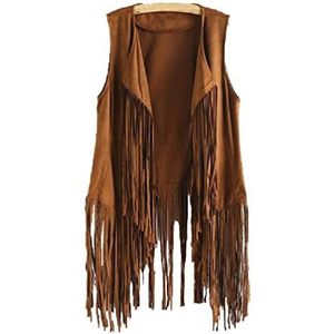 Vrouwen faux etnische mouwloos voor lange franje kwastjes jaren 70 hippie open voorkant vest vintage vest vest crop tops voor meisjes 10-12 wit