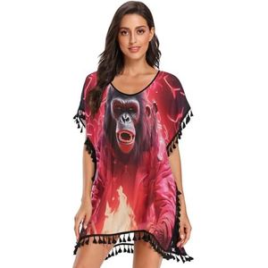 Space Light Art Chimpansee strandbedekking voor dames, chiffon, kwastjes, badmode, badpak, coverups voor meisjes, Patroon, S