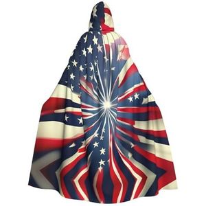 DURAGS Amerikaanse vlag vuurwerk volwassen mantel met capuchon, vampiermantel, rollenspel mantel voor onvergetelijke thema-evenementen en feesten