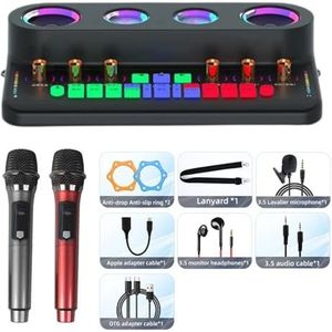 DJ-Controller, Live Broadcast Sound Card Au-dio Integrated Machine Home KTV Device Colorful Change of Voice With Mic for Phone(S20 Black Package 2)