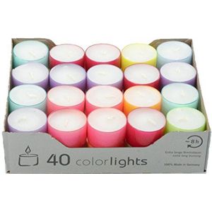 Wenzel-Kerzen Summer Edition Colorlights theelichtjes met lange brandduur, 100% paraffine, kleurrijk, hoogte 24 mm diameter 38 mm, 20