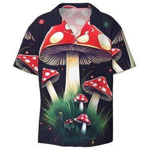 OdDdot Magische paddenstoelen print herenoverhemden atletisch slim fit korte mouw casual zakelijk overhemd met knopen, Zwart, S