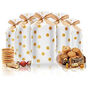 iziusy 50 Stuks Snoep Koekjes Plastic Trekkoord Gift Zakken Gouden Dot Treat Zakken Voor Verjaardagsfeestje Snack Wrapping Bruiloft Gift Party Gunst