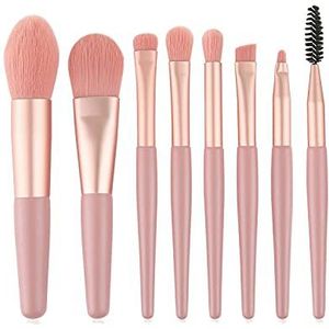 NEJLSD 8 stuks make-up borstels set mini premium synthetische foundation borstel blush mengen oogschaduw wenkbrauw wimper neusschaduw lip borstel (roze)