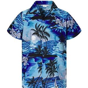 Funky Hawaiiaans Overhemd, Hawaii-Overhemd, Korte Mouw, Surf, Donker Turkoois, L