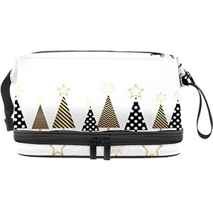 Grote capaciteit reizen cosmetische tas, kerstman en rendieren vliegen over kerstboom bos, make-up tas, waterdichte make-up tas organisator, Meerkleurig, 27x15x14 cm/10.6x5.9x5.5 in