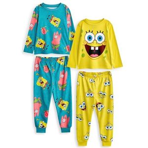 SpongeBob SquarePants Kinder-Pyjama-Set, 2er-Pack | Gelb-blaues, langärmliges Oberteil mit Charaktergrafik und langbeinige Pyjamahose für Kinder | Patrick Star Korallen-Print-Nachtwäsche