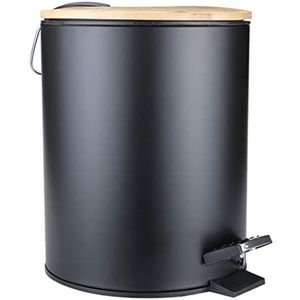 Prullenbak Vuilnisemmer 5L houten flip stap vuilnisbak vuilnis vuilnisbak afval organizer badkamer keuken woonkamer kantoor decoratie Afvalemmer Vuilnisbak (Color : Black, Size : 3L)