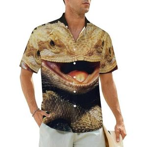 Cool Bearded Dragon Lizards herenoverhemden korte mouwen strandshirt Hawaiiaans shirt casual zomer T-shirt XL