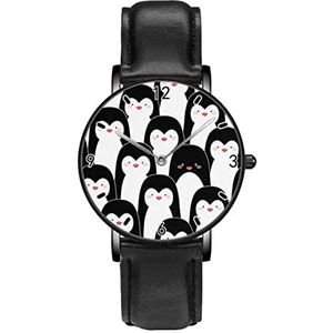 Leuke Pinguïn Zwart Wit Print Klassieke Patroon Horloges Persoonlijkheid Business Casual Horloges Mannen Vrouwen Quartz Analoge Horloges, Zwart