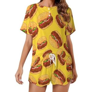 Tasty Beef Hamburger Zachte Dames Pyjama Korte Mouw Pyjama Loungewear met Zakken Gift voor Thuis Strand M