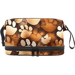 Dubbele Laag Cosmetische Tas Poot Print Bloem Draagbare Make-up Tas Reizen Organizer Pouch voor Vrouwen Meisjes Toiletartikelen Tassen, Multi 5, 27x15x14 cm/10.6x5.9x5.5 in, Make-up zakje