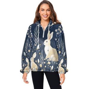 KAAVIYO Schattige blauwe konijntjes pluizige jas trui hoodie capuchon zakken fuzzy fleece sweatshirt ronde hals truien hoodies voor meisjes vrouwen, Patroon, XL