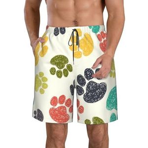 JIAWUJYNB Leuke kleurrijke hondenpoot print heren strandshorts zomer shorts met sneldrogende technologie, lichtgewicht en casual, Wit, M