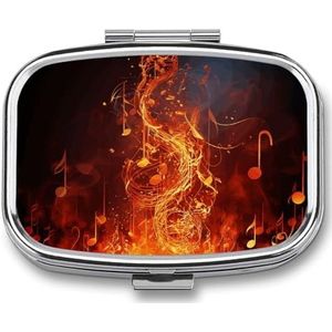 Red Flame Muzieknoot Pillendoosje Kleine Metalen Pillendoosje voor Portemonnee & Pocket 2 Compartiment Pillenorganizer met Spiegel Reizen Pillendoos Medicijndoosje Draagbare Pillencontainer Uniek Gift