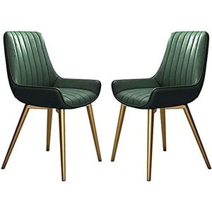 GEIRONV Moderne keuken eetkamerstoelen set van 2, for woonkamer bureau cafe stoelen gouden metalen poten kunstleer zachte zitting Eetstoelen (Color : Green, Size : 39x45x85.5cm)