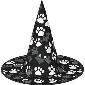 ZISHAK Zwart-witte pootafdruk Halloween heksenhoed voor vrouwen, ultieme feesthoed voor het beste Halloween-kostuumensemble