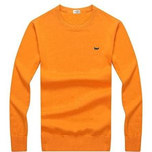 Wintertrui, Superzachte 100% katoenen trui for heren, herfst-winter warme jersey, herentrui, met ronde hals(Orange,M)