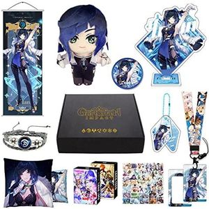 MOTAO Genshin Impact Box Kaveh Merch Set - Pluche pop, Poster, Kussensloop, Stand Figuur, Armband, Badge, Sleutelhanger, Kaarthouder, 30 Lomo Kaarten, 50 Stickers (Yelan)