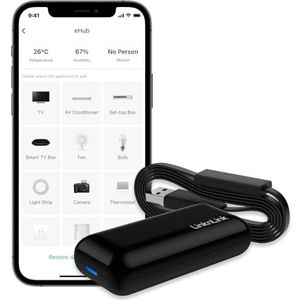 LinknLink eHub 5-in-1 Smart WiFi universele afstandsbediening: IR- en RF-bediening met bewegings-, temperatuur-, vochtigheidssensoren, 3 jaar gratis gegevensopslag export, werkt met Alexa, Google