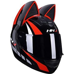 Full Face Cat Ears motorhelmen voor volwassenen, DOT/ECE gecertificeerd lichtgewicht ontwerp voor motorcross crash motorhelm, met neerklapbaar vizier voor volwassen mannen vrouwen 1,M