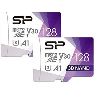 Silicon Power 2-Pack 128 GB Micro SD-kaart U3 Nintendo-Switch Compatible, SDXC microsdxc High Speed MicroSD geheugenkaart met adapter