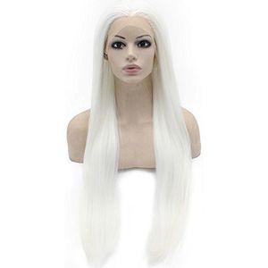 Extra Long Straight Snow White Lace Front Costume Party Wig