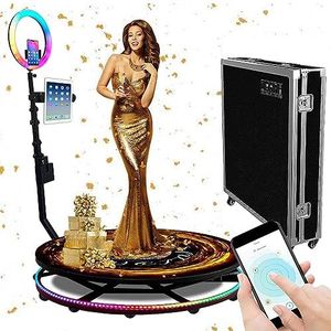 360 Photo Booth-Machine - Afstandsbediening + Ringlicht + Selfiehouders, App-Afstandsbediening - Automatische Slow Motion, 1-7 Personen + Flightcase Voor Bruiloft/Feesten/Fotografiehuur,115cm