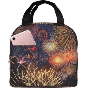 SUHNGE Vuurwerk print geïsoleerde lunchtas Rolltop lunchbox draagtas voor vrouwen, mannen, volwassenen en tieners