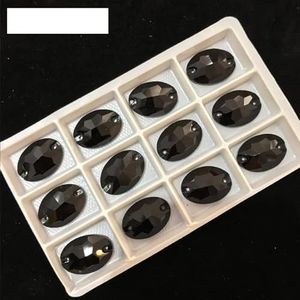 Ovale Naai Crystal Strass Plaksteen met 2 gaten voor het Maken van trouwjurktassen schoenen accessoires-Zwart, 10x14mm 36st