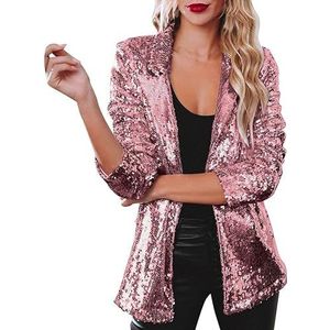 Pailletten Glitterjasje Dames Pailletten Met Glitter Lange Mouwen Bomberjack Top Met Pailletten Dames Party Club Blazer Jas Zakelijk Carnaval Kostuum Rave Festival Outfit Oudejaarsavond (Color : Rot