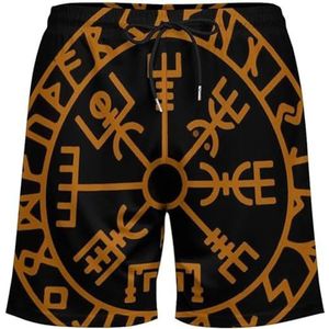 Nieuwe Viking Vegvisir Rune Shorts, Unisex 3D Gedrukte Modieuze Harajuku Zomer Strand Casual Sport Shorts, Nordic IJsland Straatfeest Paar Kostuums (Color : Orange, Size : M)