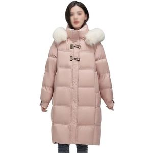 WMMNHY Moeders halflange donsjack met haarkraag, winddicht, warm herfst- en winterjack(Argento,Large)