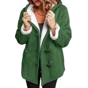 Winterjas for Dames Met Capuchon, Zachte Imitatiebontjas, Zachte, Warme Herfst- en Winteroutfit(Green,XL)