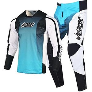 Willbros Motorcross Jersey broek Combo heren MX versnellingsbak set dirt bike offroad rijden racekleding volwassenen racesport, blauw, wit, Jersey XL / Pants 36