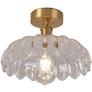 LONGDU Glazen plafondlamp, midden van de eeuw goud inbouw plafondverlichting met glazen kap moderne messing semi-inbouw plafondlamp for slaapkamer trappen hotel woonkamer keuken hal (Color : Clear)