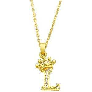 Dames vergulde kroon letter hanger kubieke zirkoon initiële ketting naam sieraden cadeau (Style : L)
