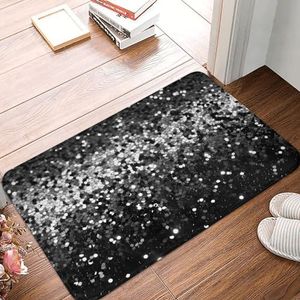 YNCATXZ Zwart-wit glitter deurmat 40 x 60 cm antislip binnen buiten mat welkomstmat wasbaar deurmat voor entree deurmatten absorberende flanellen badmatten