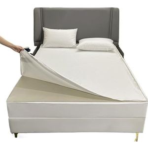 NUOYIXUAN Waterdichte matrashoes met rits zes zijden all-inclusive matrasbeschermer hoeslaken (wit, aangepast formaat (bericht))