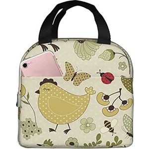 JYQCNSMJYB2 Gele bladeren kip print licht duurzame draagtas voor kantoor werk school lunch tas geïsoleerde lunchbox voor vrouwen en mannen