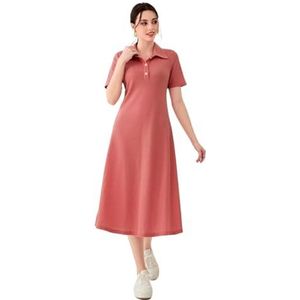 jurken voor dames T-shirtjurk for dames met polohals en knoopsluiting (Color : Watermelon Pink, Size : Small)