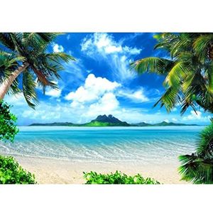 Vliesbehang 396 x 280 cm strand en zee | fleece wanddecoratie woonkamer slaapkamer | Duitse productie | groen blauw 9004012a