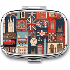 England Symbols Travel Pill Organizer Een dagelijkse pillendoos voor supplementen pillendoosje met 2 compartimenten, handig voor het dragen en bewaren van medicijnendoos