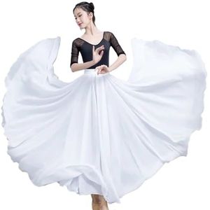 Flamencorok for vrouwen, 720 graden, volle cirkelvormige swingrok, Spaans danskostuum, volwassen, vloeiende, geplooide gelaagde rok for optredens, Halloweenfeest, rode krijtthema-outfit(White_L)
