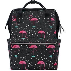 Mummy Tas Luier Tassen Grotere Capaciteit Baby luiertas Mode Flamingos Zwarte Achtergrond Muti-Functie Reizen Rugzak