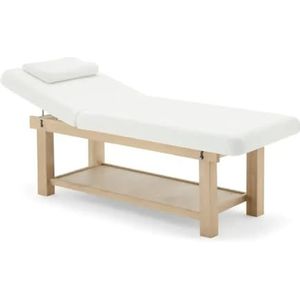 Malys Equipements - SAVANE Massagetafel van licht hout | breedte 75 cm, dikke matras, verstelbare rug met inkepingen, gezichtsgat en hoofdsteun, opbergbak, witte coating | 190 × 75 × 75 cm | 50 kg