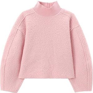KIKIATA Mode dames casual fleece sweatshirts coltrui omgekeerde naad pullover crop tops herfst winter donzig wollen jas, oversized losse patchwork ronde hals lange mouwen poloshirts (roze, XL)