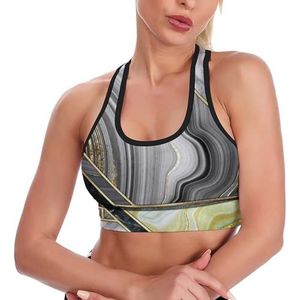 Goud Marmer Gestreepte Abstracte Art Deco Ademend Sport Bras Voor Vrouwen Draadloze Workout Yoga Vest Ondergoed Racerback Crop Tank Top XL