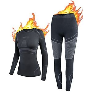 NOOYME Thermisch ondergoed voor dames, ademend, functioneel, antibacterieel en flexibel ski-ondergoed, warm, voor thuis en sport, in de herfst en winter, zwartgrijs, S